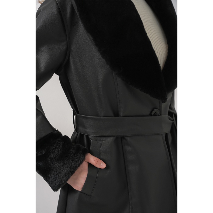 1045 Kürklü Suni Deri Kaban - Siyah