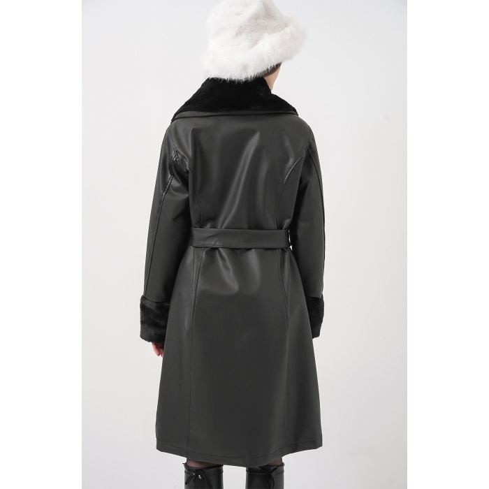 1045 Kürklü Suni Deri Kaban - Siyah