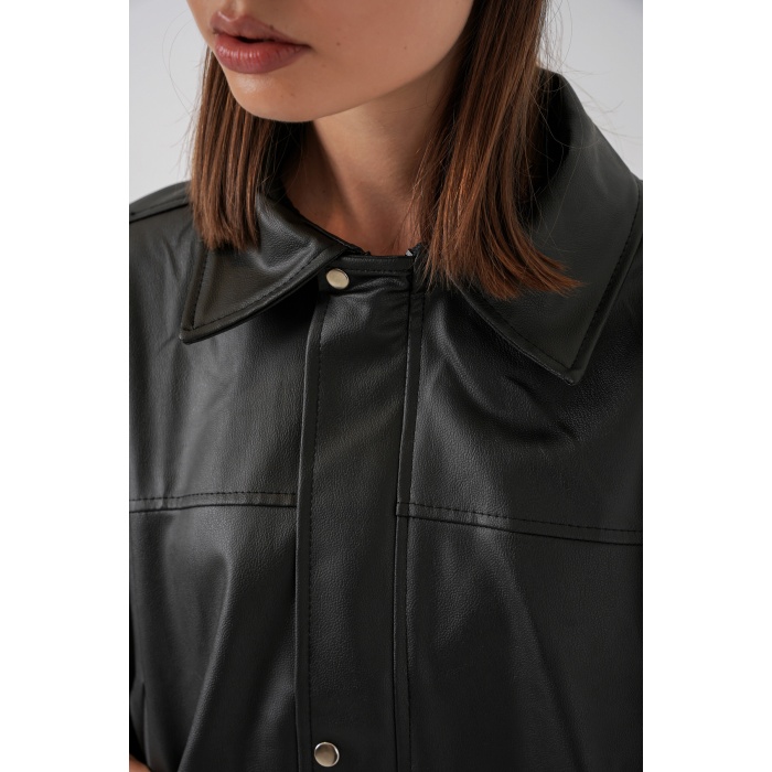 Kadın Oversize Deri Ceket 1055 - Siyah