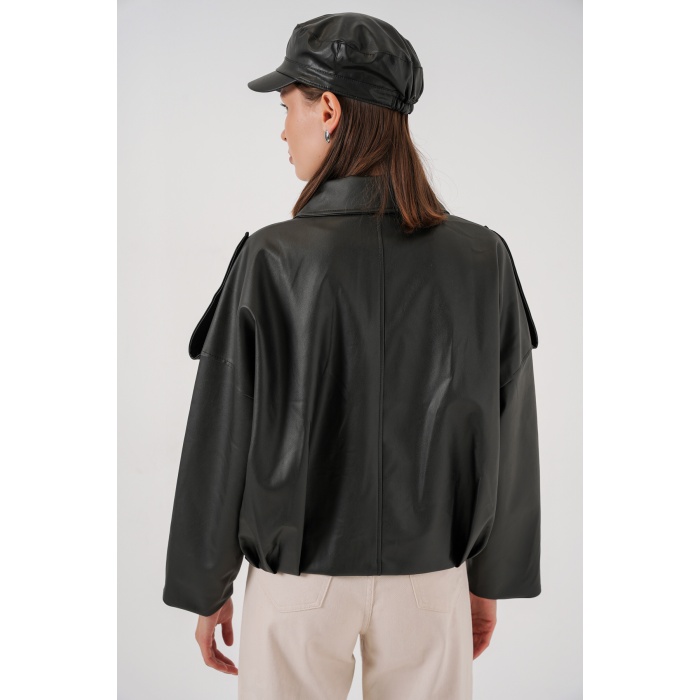 Kadın Oversize Deri Ceket 1055 - Siyah