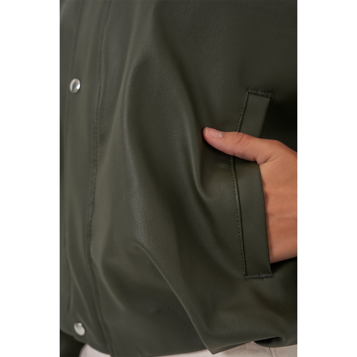 Kadın Oversize Deri Ceket 1055 - Haki