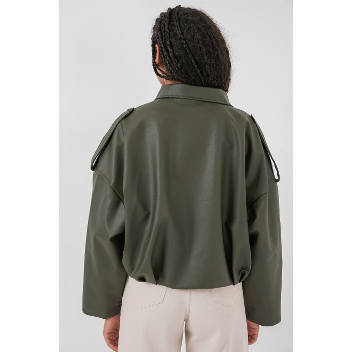 Kadın Oversize Deri Ceket 1055 - Haki
