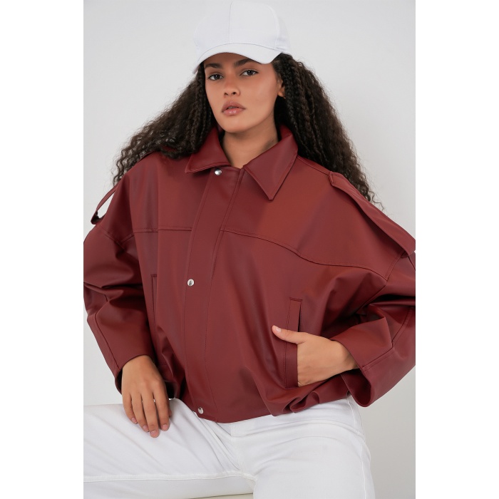 Kadın Oversize Deri Ceket 1055 - Kiremit