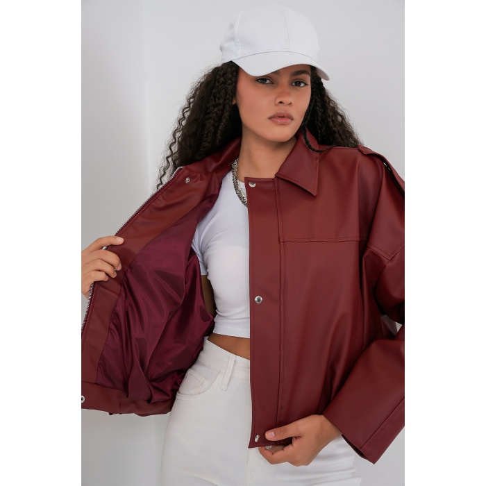 Kadın Oversize Deri Ceket 1055 - Kiremit