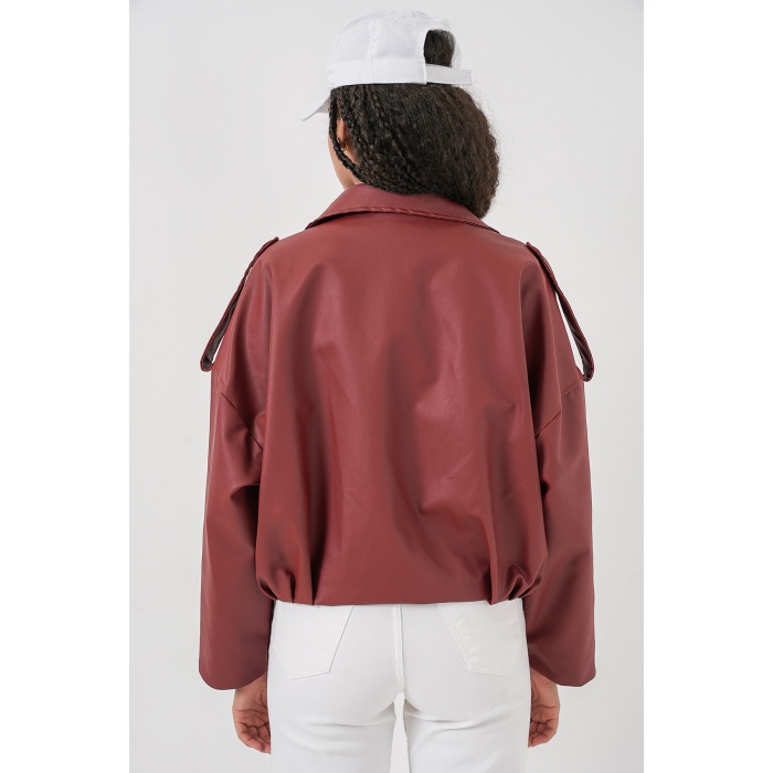 Kadın Oversize Deri Ceket 1055 - Kiremit