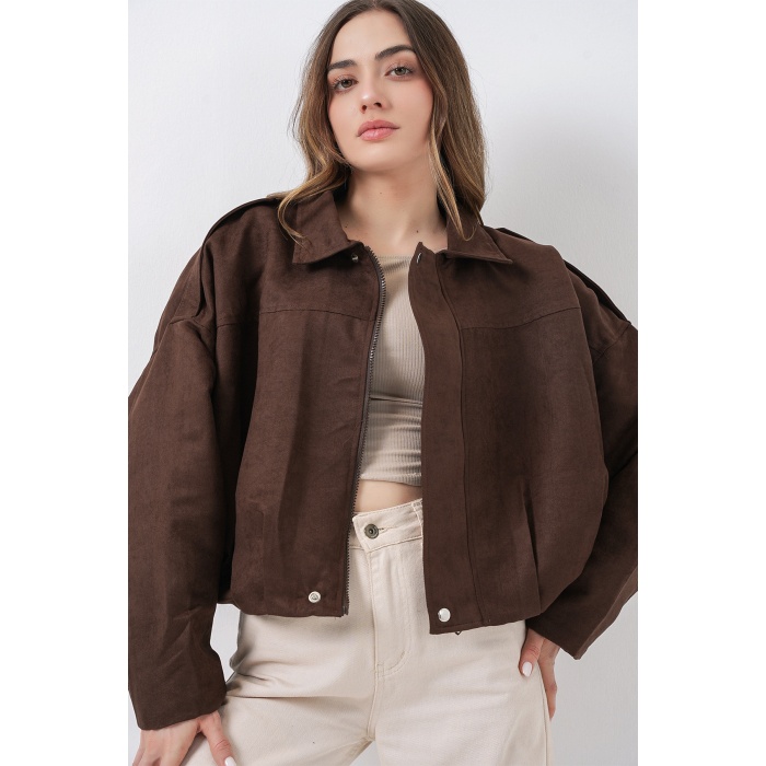 Kadın Kahverengi Oversize Süet Ceket 1055