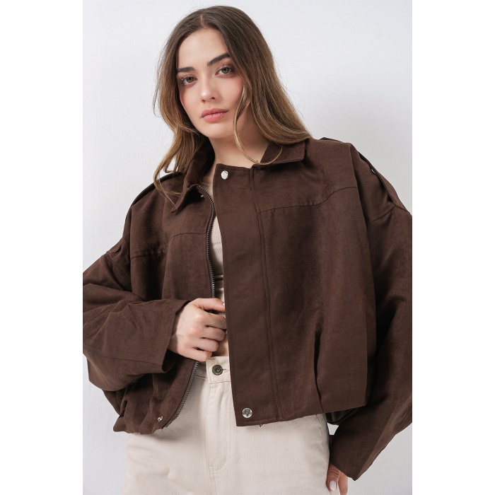 Kadın Kahverengi Oversize Süet Ceket 1055