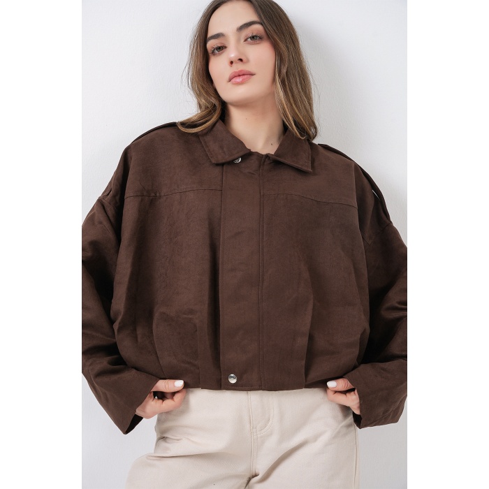 Kadın Kahverengi Oversize Süet Ceket 1055