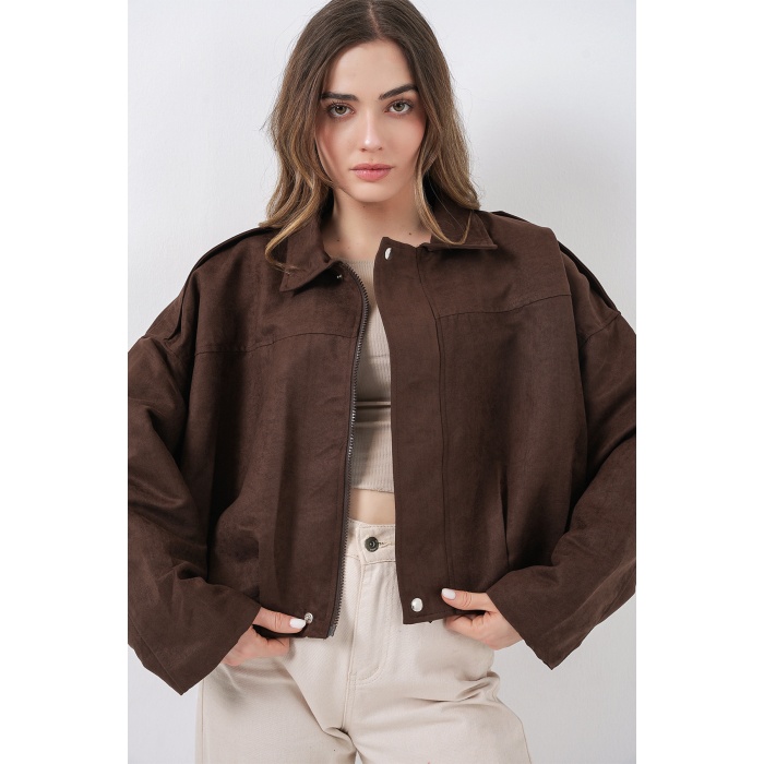 Kadın Kahverengi Oversize Süet Ceket 1055