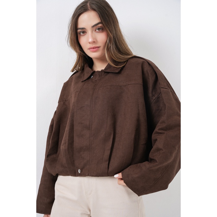 Kadın Kahverengi Oversize Süet Ceket 1055