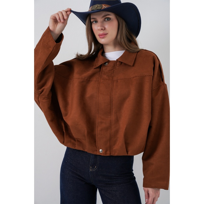 Kadın Oversize Süet Ceket 1055 - Y.Kiremit