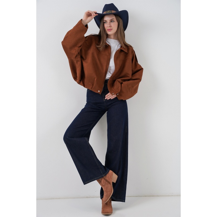 Kadın Oversize Süet Ceket 1055 - Y.Kiremit