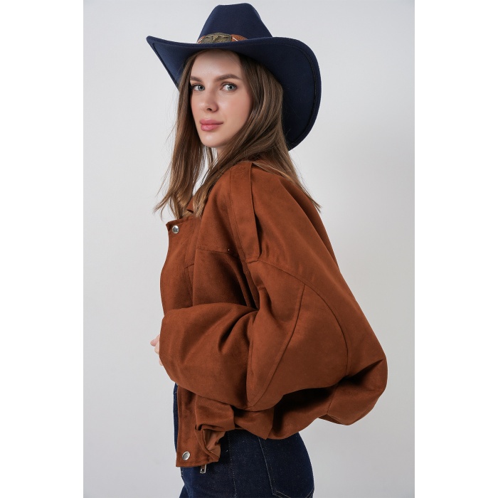 Kadın Oversize Süet Ceket 1055 - Y.Kiremit