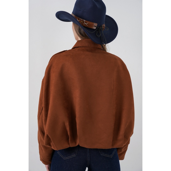 Kadın Oversize Süet Ceket 1055 - Y.Kiremit
