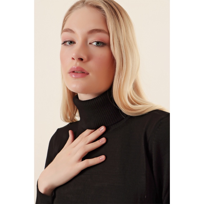 15747 Balıkçı Yaka Triko Kazak - Siyah