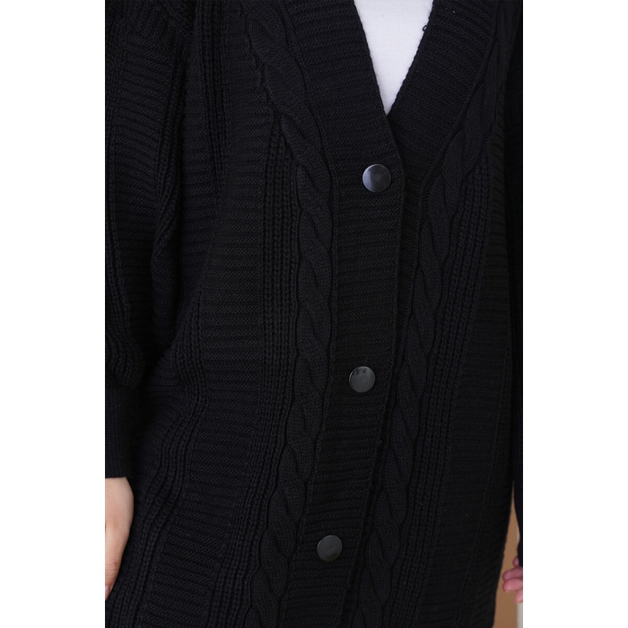 15768 Tesettür Triko Hırka - Siyah