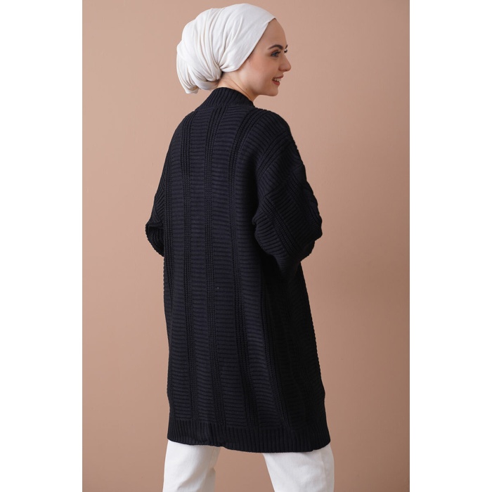 15768 Tesettür Triko Hırka - Siyah