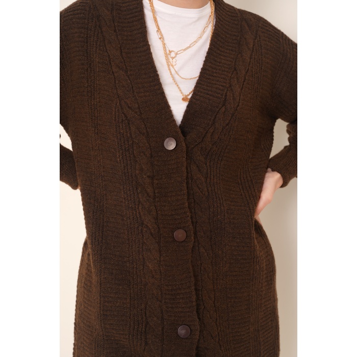 15768 Tesettür Triko Hırka - Kahverengi