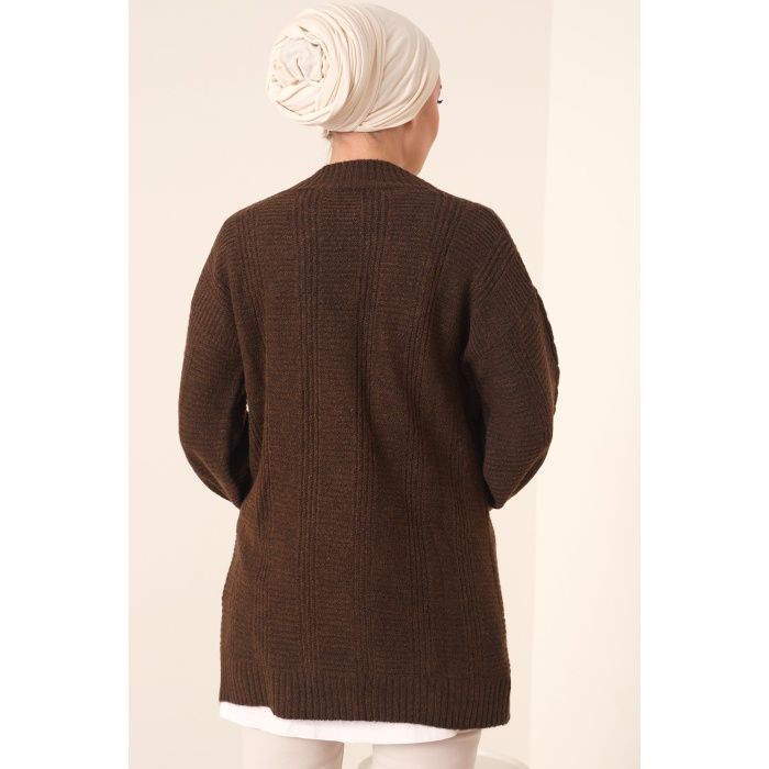 15768 Tesettür Triko Hırka - Kahverengi