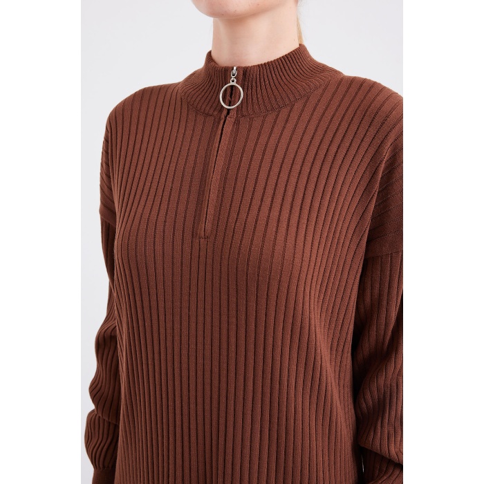 15839 Boydan Triko Elbise - Kahverengi