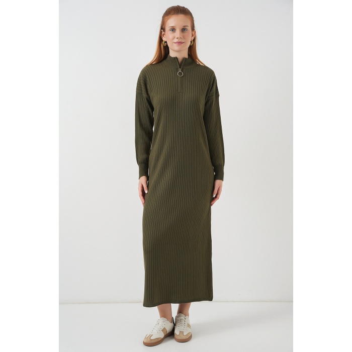 15839 Boydan Triko Elbise - Haki