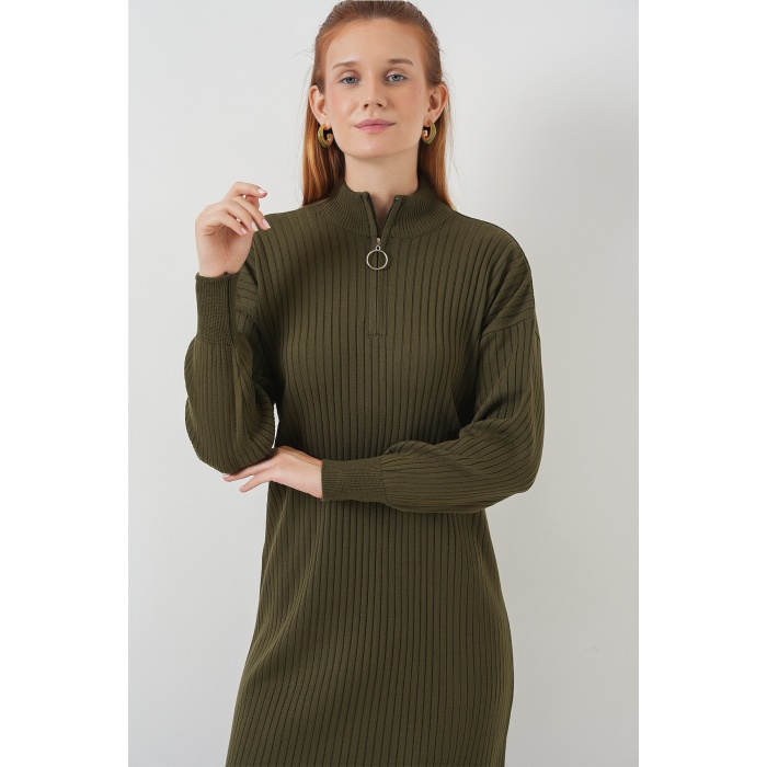 15839 Boydan Triko Elbise - Haki