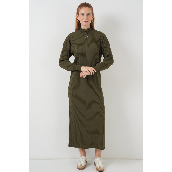 15839 Boydan Triko Elbise - Haki