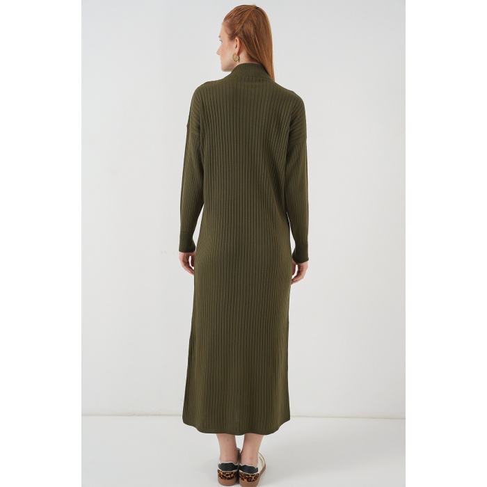 15839 Boydan Triko Elbise - Haki