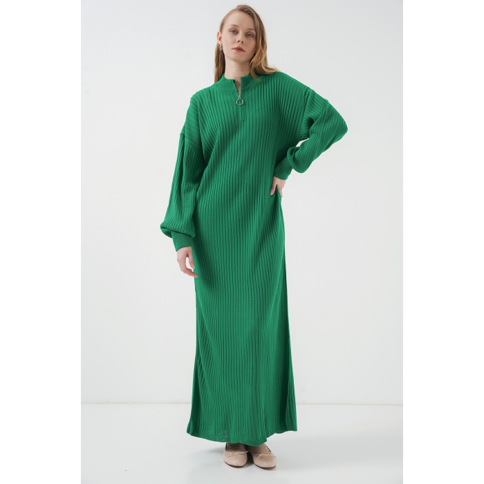 15839 Boydan Triko Elbise - Yeşil