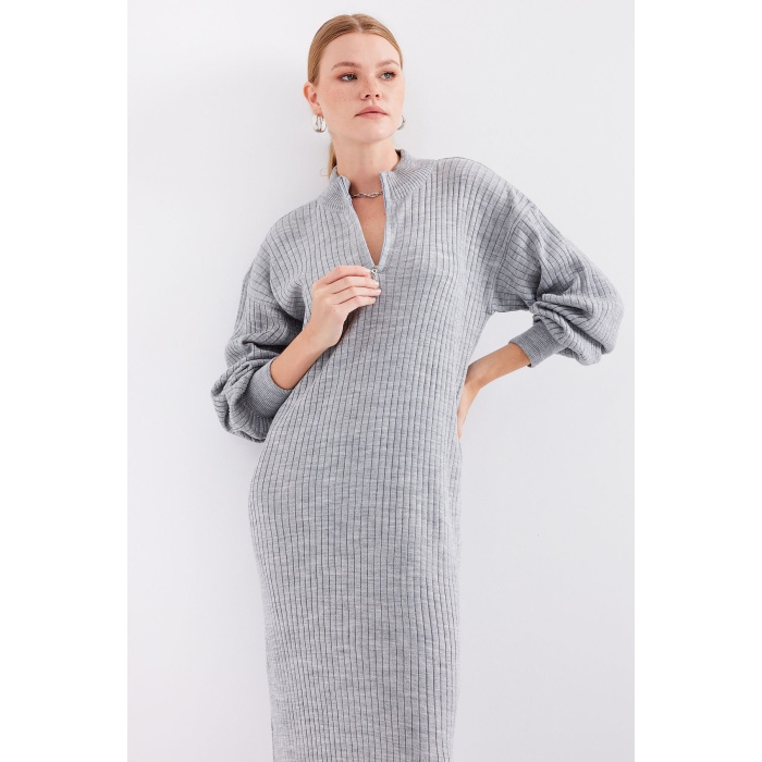 15839 Boydan Triko Elbise - Gri