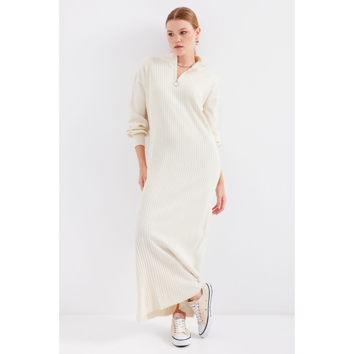 15839 Boydan Triko Elbise - Krem