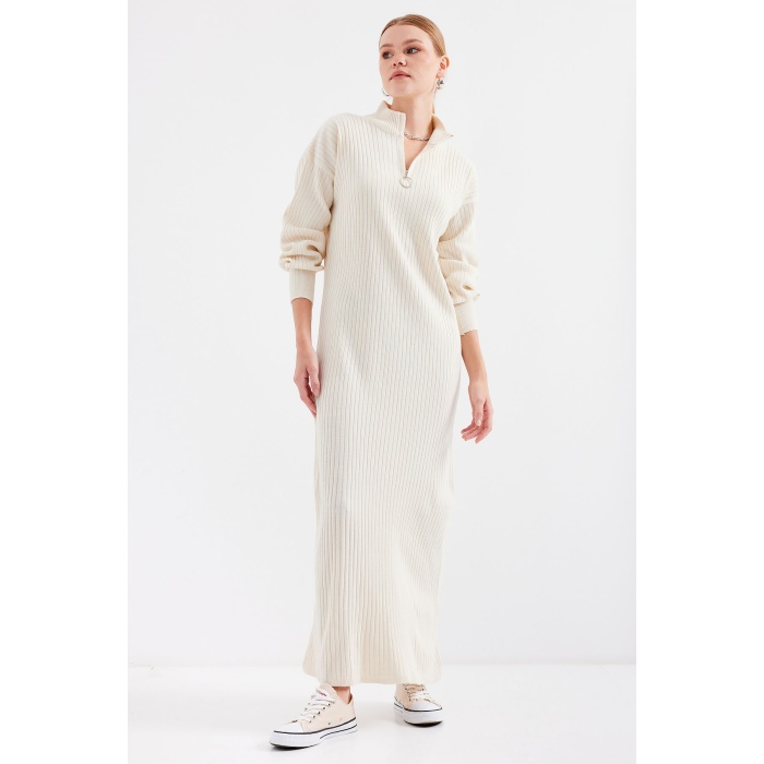 15839 Boydan Triko Elbise - Krem