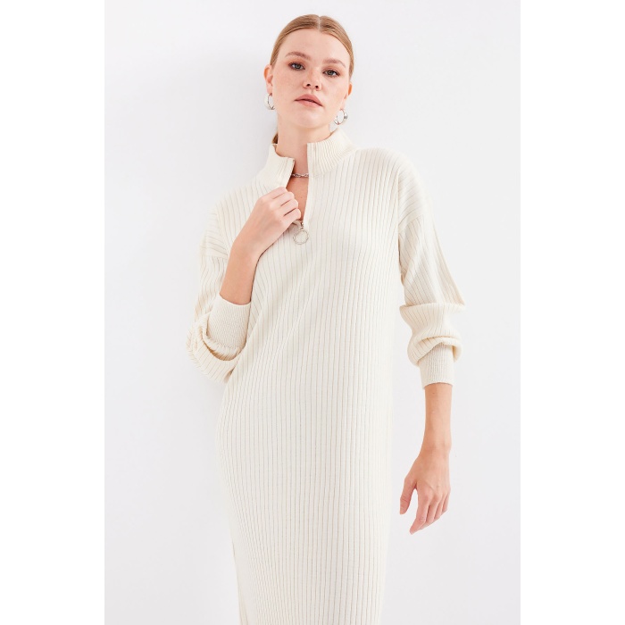 15839 Boydan Triko Elbise - Krem