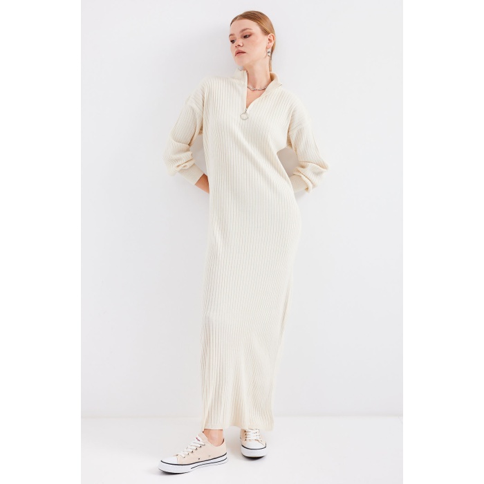 15839 Boydan Triko Elbise - Krem