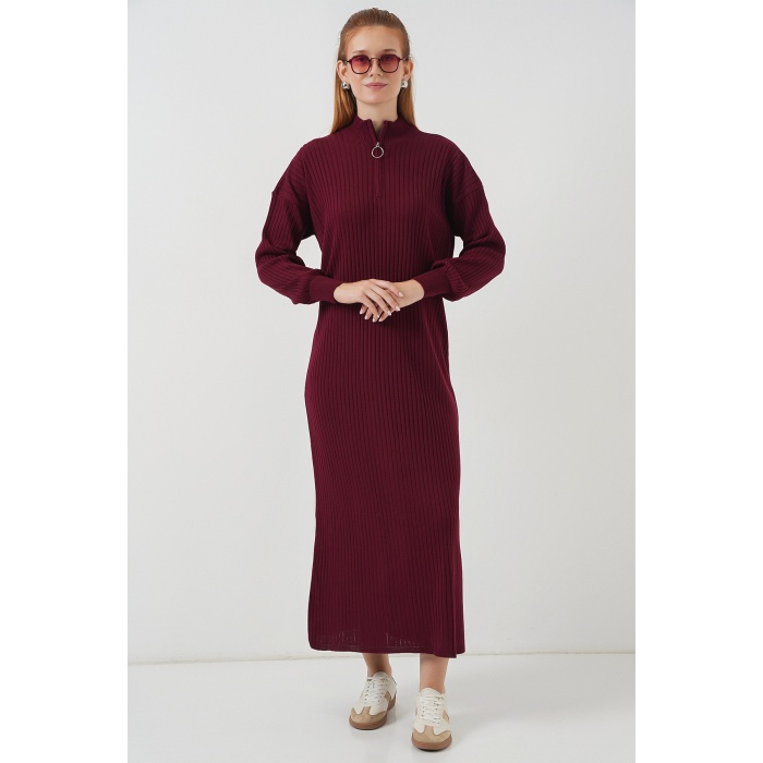 15839 Boydan Triko Elbise - Y.Bordo