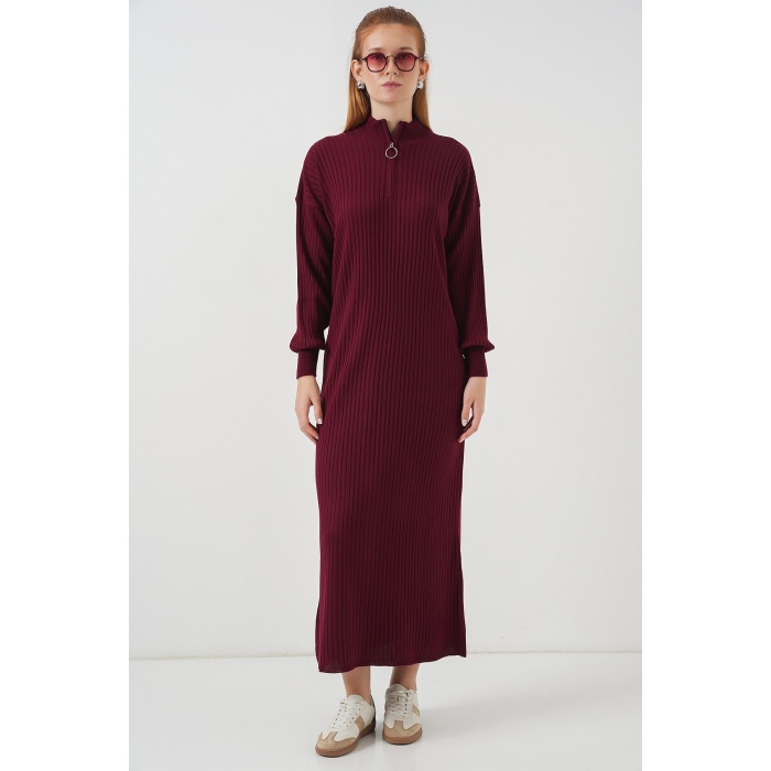 15839 Boydan Triko Elbise - Y.Bordo