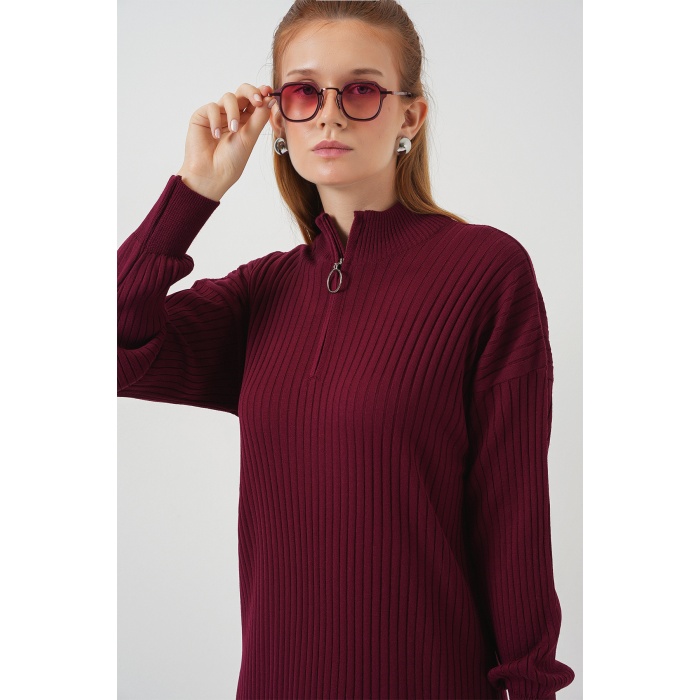15839 Boydan Triko Elbise - Y.Bordo