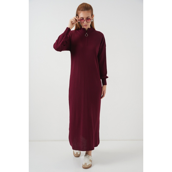 15839 Boydan Triko Elbise - Y.Bordo