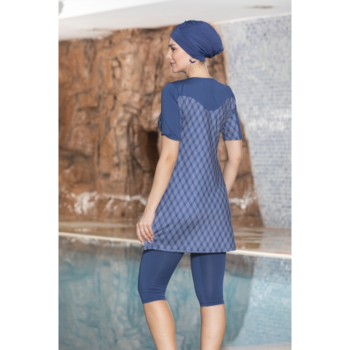 Kadın Yarı Kapalı Likralı İndigo Tesettür Mayo 15874