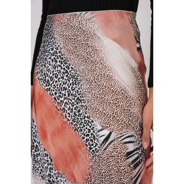 Kadın Desenli Saten Etek 15877 - Turuncu