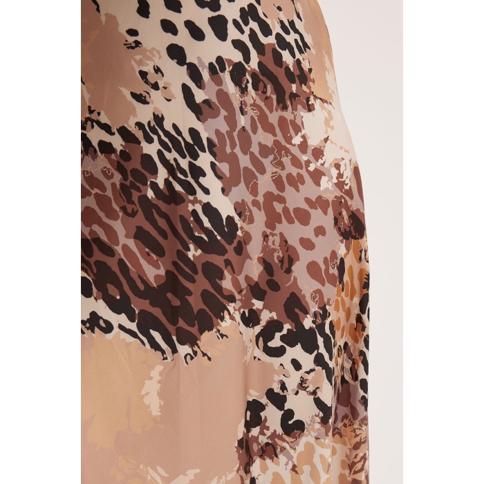 Kadın Sütlü Kahve Desenli Saten Etek 15877