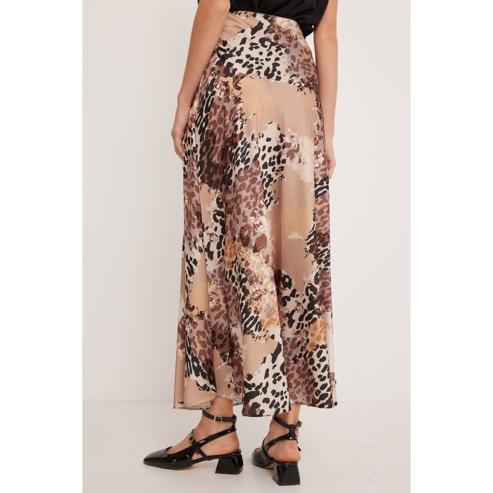 Kadın Sütlü Kahve Desenli Saten Etek 15877