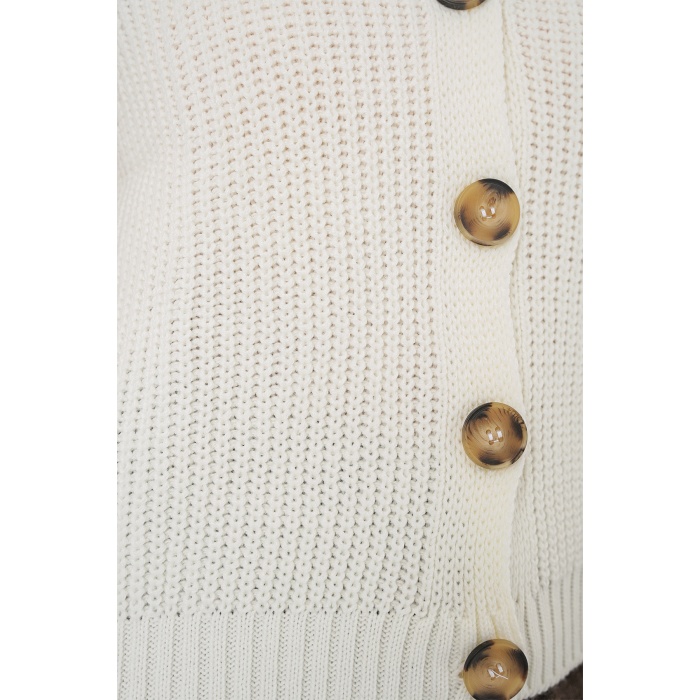 15881 Düğmeli Kısa Triko Yelek - Ekru