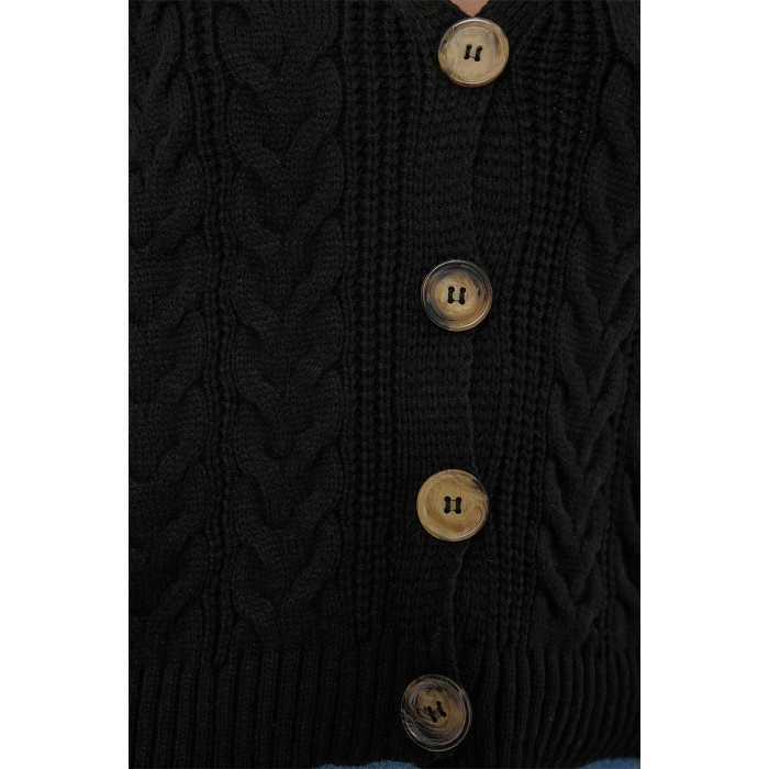 15882 Düğmeli Kısa Triko Yelek - Siyah