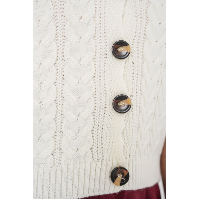 15882 Düğmeli Kısa Triko Yelek - Beyaz