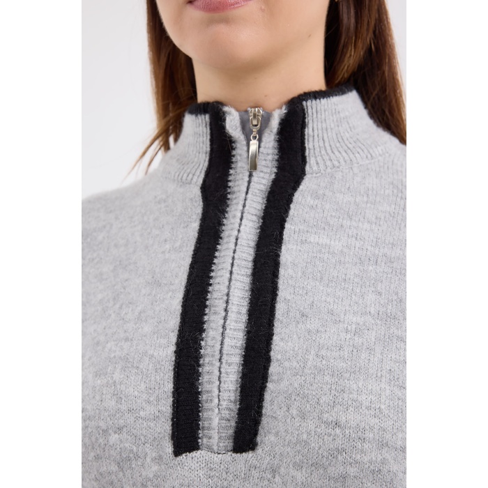 15888 Fermuarlı Oversize Kazak - Gri