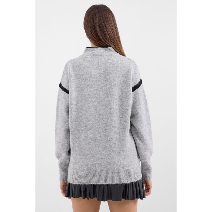 15888 Fermuarlı Oversize Kazak - Gri