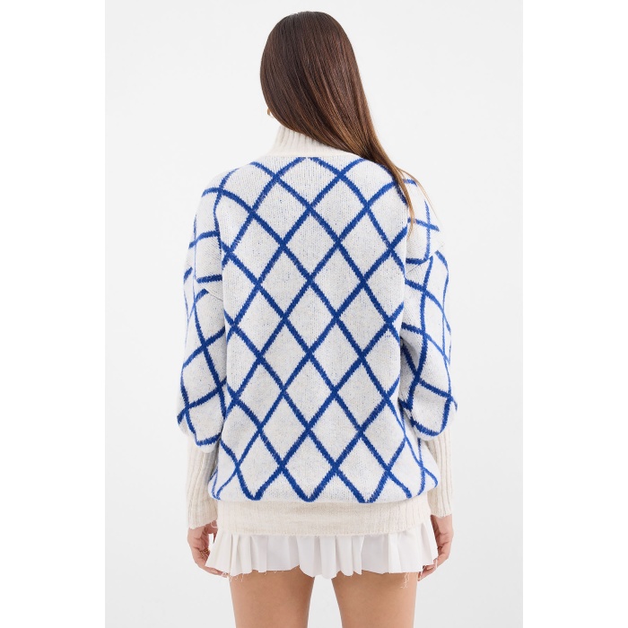 15889 Balıkçı Yaka Oversize Triko Kazak - Saks