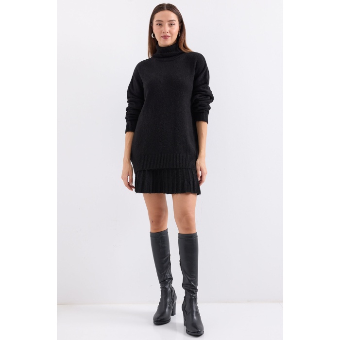 15891 Kazak Etek Triko İkili Takım - Siyah