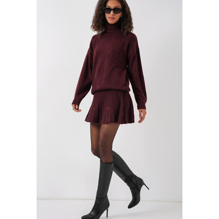 15891 Kazak Etek Triko İkili Takım - Bordo